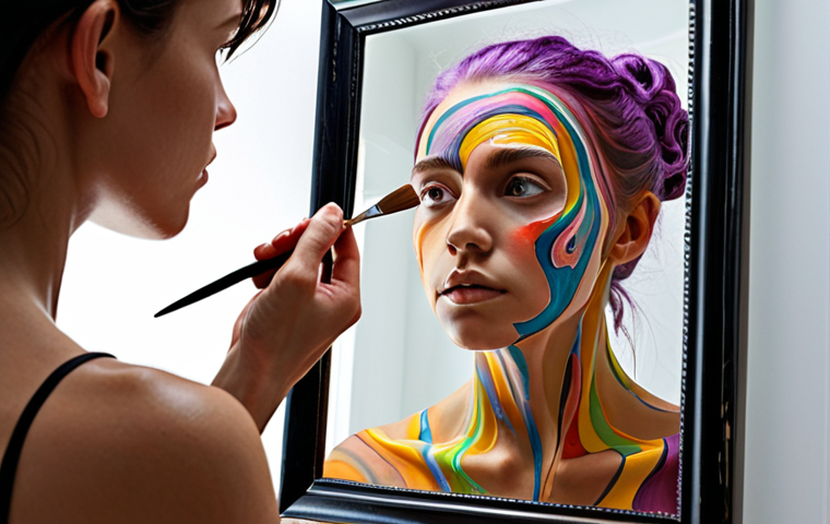 **Image Prompt:** A person gazing into a mirror, their reflection morphing into an artist holding a paintbrush, surrounded by swirling colors representing creativity and self-discovery.